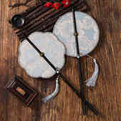 浮雕花古风腰扇汉服团扇可卷曲折扇古典长柄流苏扇便携挂腰表演扇