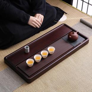 重竹家用胡桃色整板长方形排水茶盘新中式 新款 大号青石茶台