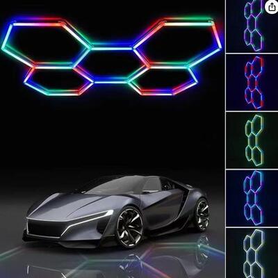 RGB幻彩车库灯洗车房110V蜂窝灯欧美车库灯彩光灯管多功能六边形