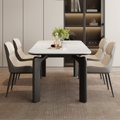 岩板餐桌现代简约小户型家用长方形桌子白色岩板饭桌侘寂风餐桌椅