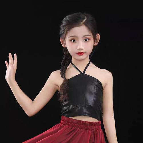 高档摆裙红儿童古典舞服服装720度双大层民族风格黑纱内层配古典
