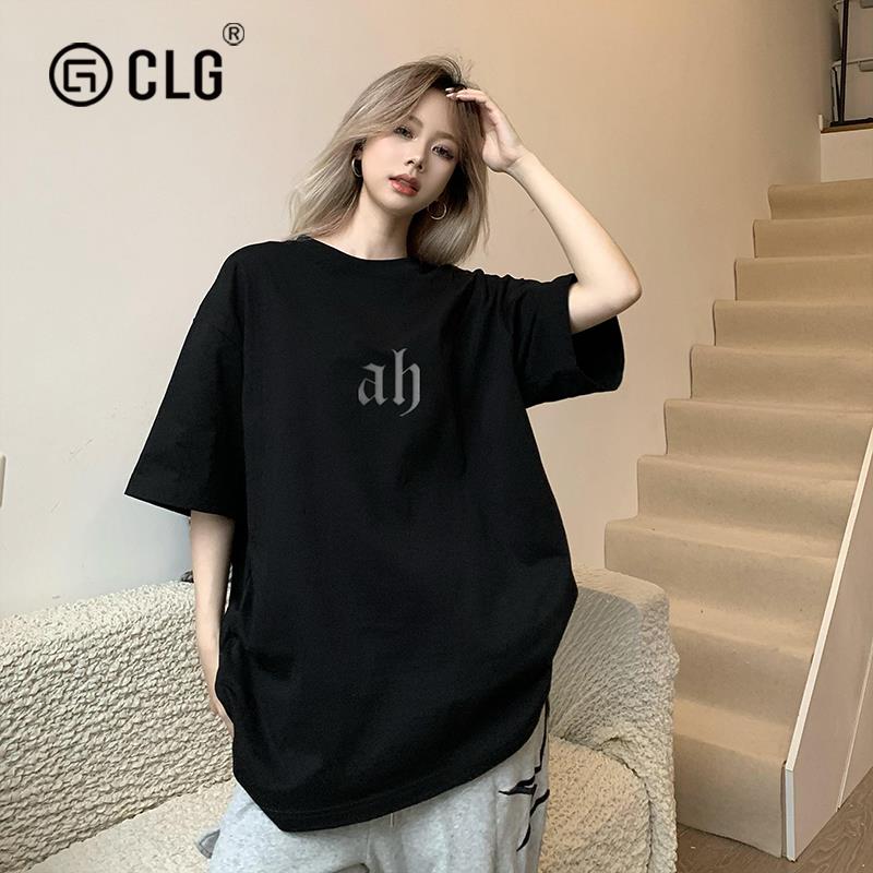 香港CLG潮牌重磅精梳棉短袖t恤男女款半袖潮流圆领宽松新款上衣夏