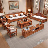 雯P1新中式 胡桃木实木贵妃可躺椅单人小户型储物客卧室懒人沙发家