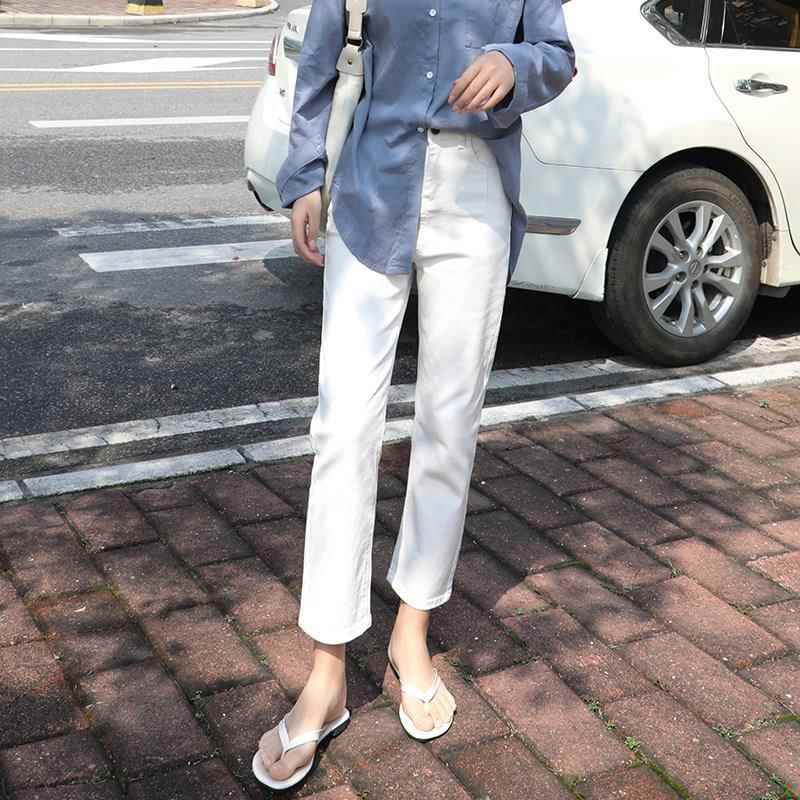 白色高腰女牛仔裤子早秋薄款2025新款宽松直筒九分显瘦烟管裤阔腿