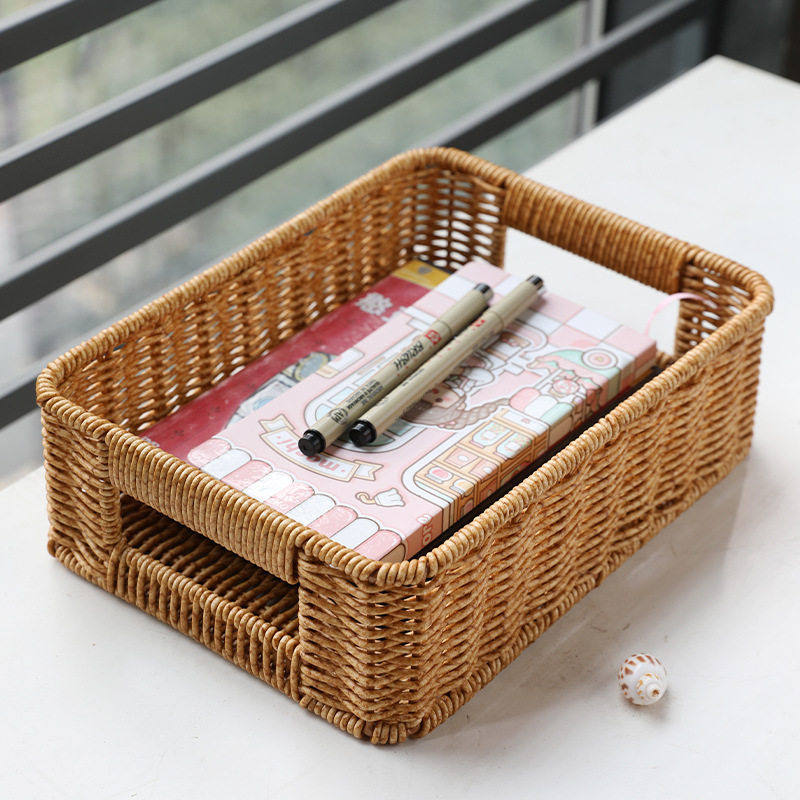 仿藤编桌面收纳篮浴室用品整理筐客厅茶几杂物遥控器零食置物篮,收纳整理,脏衣篮,淘宝优惠券,粉丝福利购,淘宝优惠卷