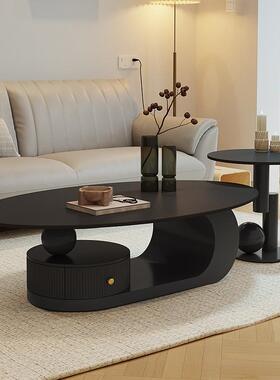 2042式新创款椭圆形家用小户型意极简岩板茶新品奶YECJ043油风意