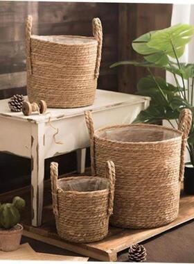 Nordic giant grass woven flowerpot seaweed storage basket