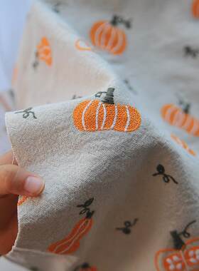 沙发抱枕套刺绣布料南瓜棉麻面料自己做盖布桌布料子防尘布盖布