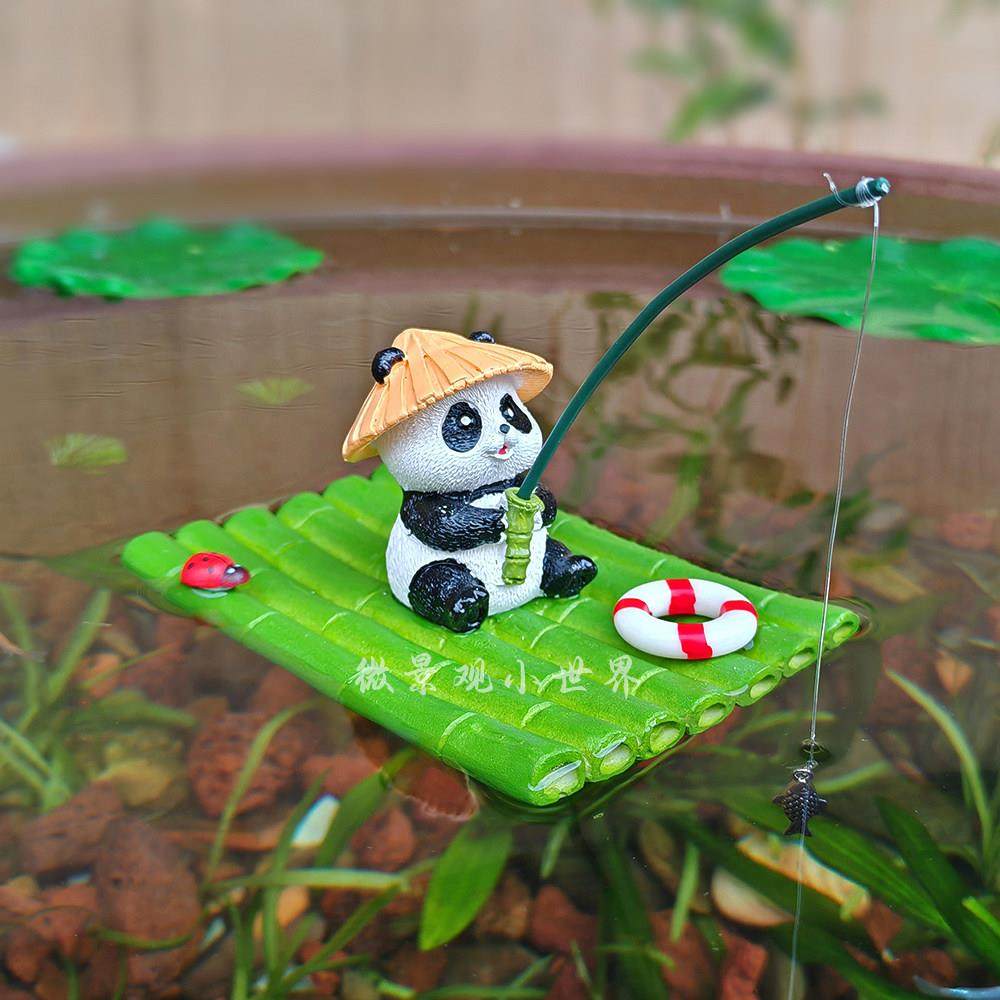 可漂浮竹筏大熊猫钓鱼垂钓悬浮小摆件鱼缸鱼池庭院diy造景装饰品,家居饰品,户外/庭院摆件,淘宝优惠券,粉丝福利购,淘宝优惠卷