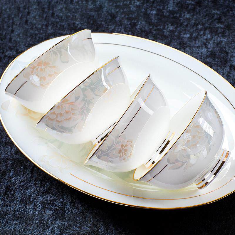 家用陶瓷碗吃饭碗天鹅湖餐具欧式创意金边米饭碗汤面碗套装碗包邮