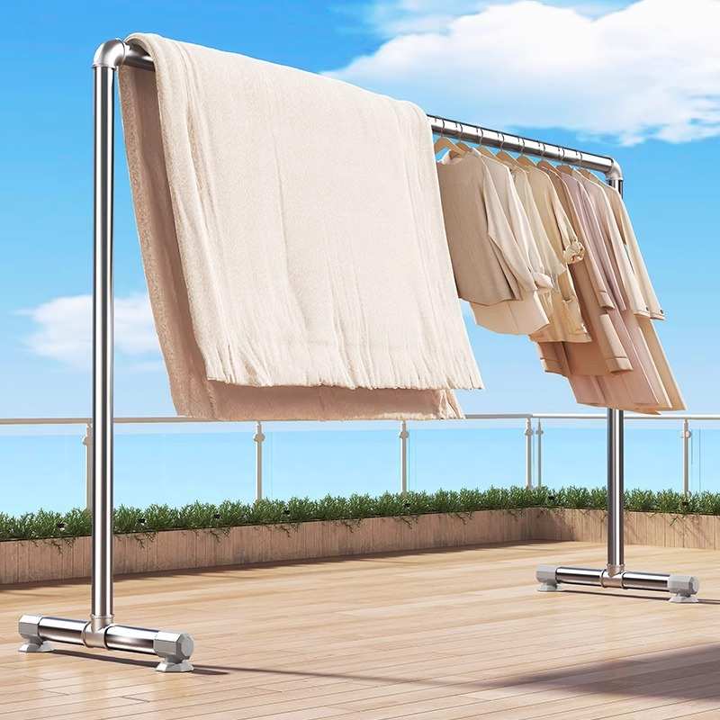 简易卧室挂衣架落地立式室外晾晒衣服的架子不锈钢阳台家用晾衣架