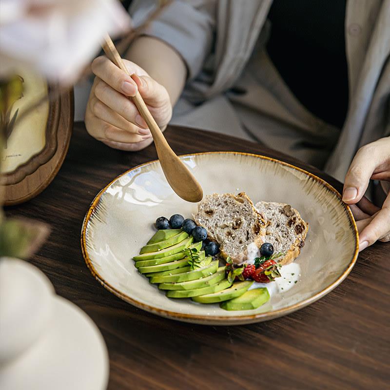 巷子尾〖高颜值不规则深盘〗覆古9英寸沙拉盘窑变釉陶瓷餐盘盘子