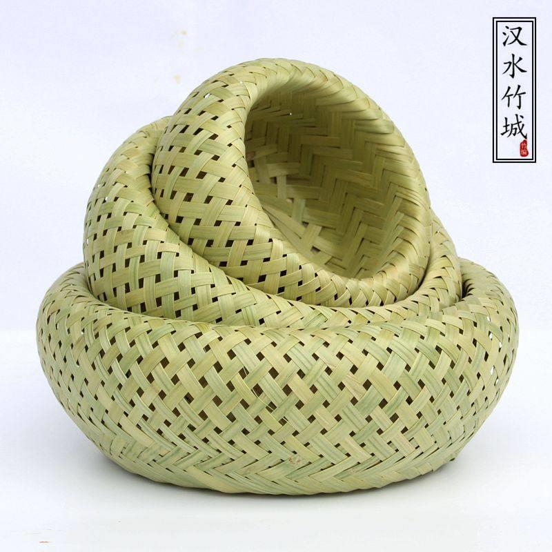 手工竹编织品竹青簸箕农家托盘鸟巢形篮子家用厨房收纳筐馒头竹筐
