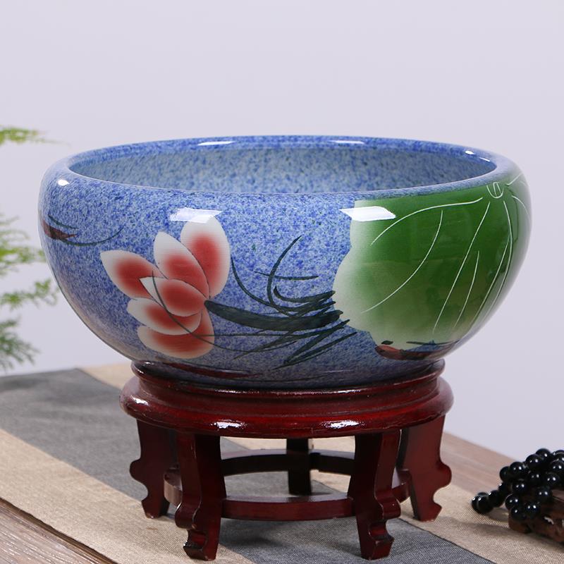 高档景手德镇陶瓷鱼缸碗莲睡莲盆大号乌龟养鱼盆家用绘面桌仙水荷