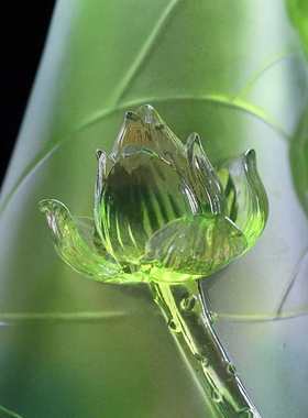 古法琉璃荷花净瓶摆件一对客厅插花彩色净瓶佛前供瓶用品琉璃花瓶
