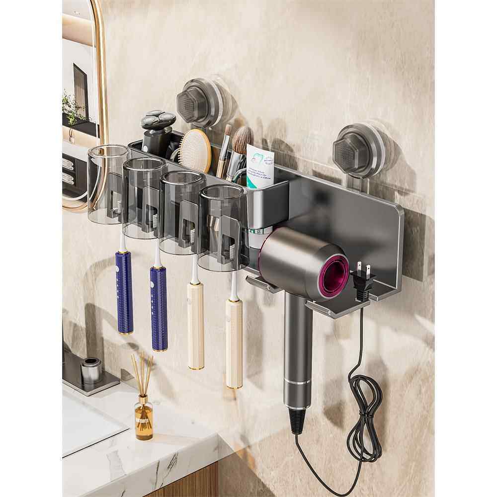 卫生间吸盘牙刷架刷牙杯漱口杯收纳电动牙刷置物架子洗漱台壁挂筒