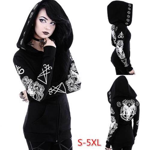 Black hooded jacket with sheep's head and moon print hoodie