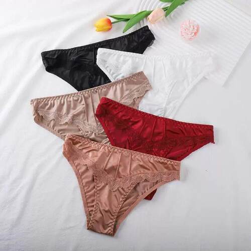 Womens Ladies Lace Solid Daily Pcs Color Trim Briefs, Soft