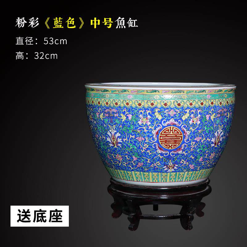 正品手绘粉彩德陶瓷大号鱼景镇睡莲荷花盆彷古缸客厅院庭书画 画