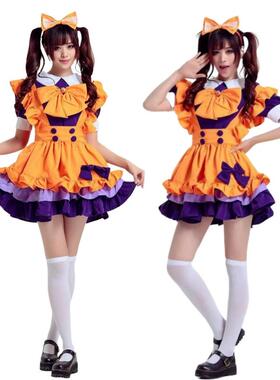 日韩系女橙色女仆装纯情女佣服可爱洛丽塔女生装女装