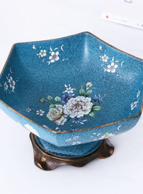 创意新中式蓝色工艺彩绘树脂装饰水果盘果盒家居客厅装饰礼品