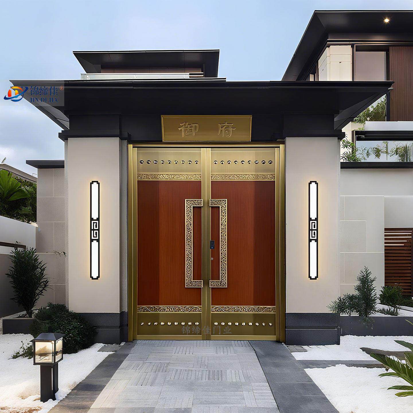 铜门别墅院子大门不锈钢庭院门新中式纯铜农村自建房锌合金入户门