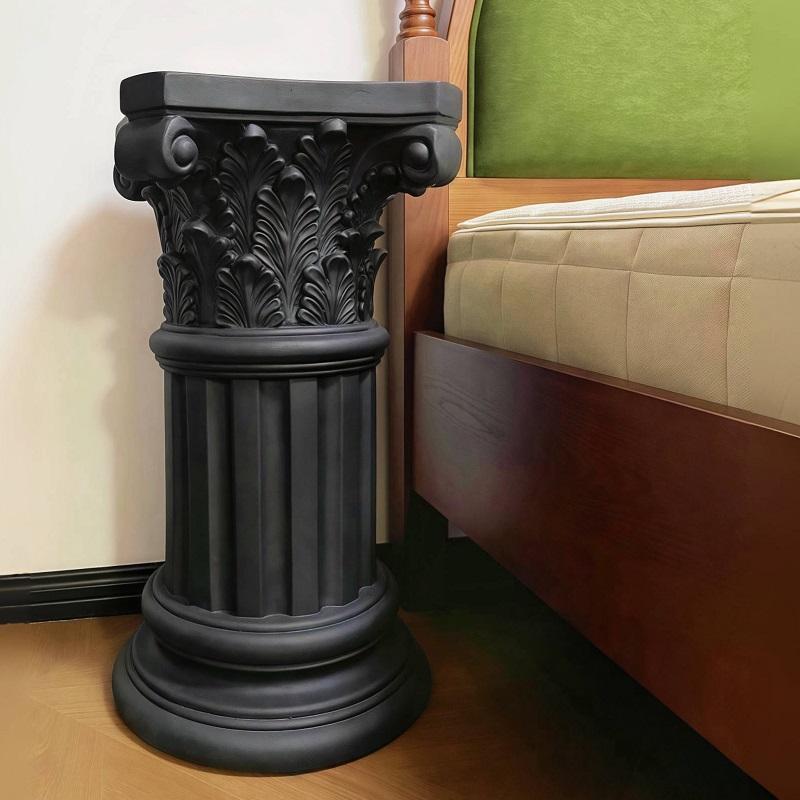 复古黑色罗马柱角几石膏展示台底座室内边几茶几家居装饰摆件摆设