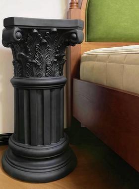 复古黑色罗马柱角几石膏展示台底座室内边几茶几家居装饰摆件摆设