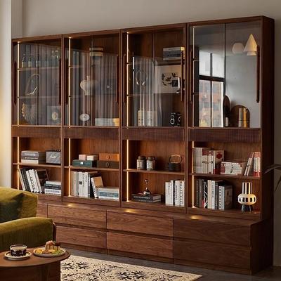 北美黑胡桃木满墙卡座书柜书柜一体整墙组合书橱展示柜储物柜书架