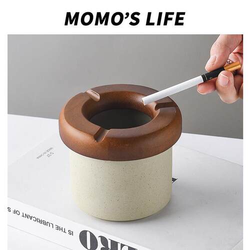 覆古烟灰缸家用茶几陶瓷烟盅带盖子防飞创意高档大气上档次粗陶灰