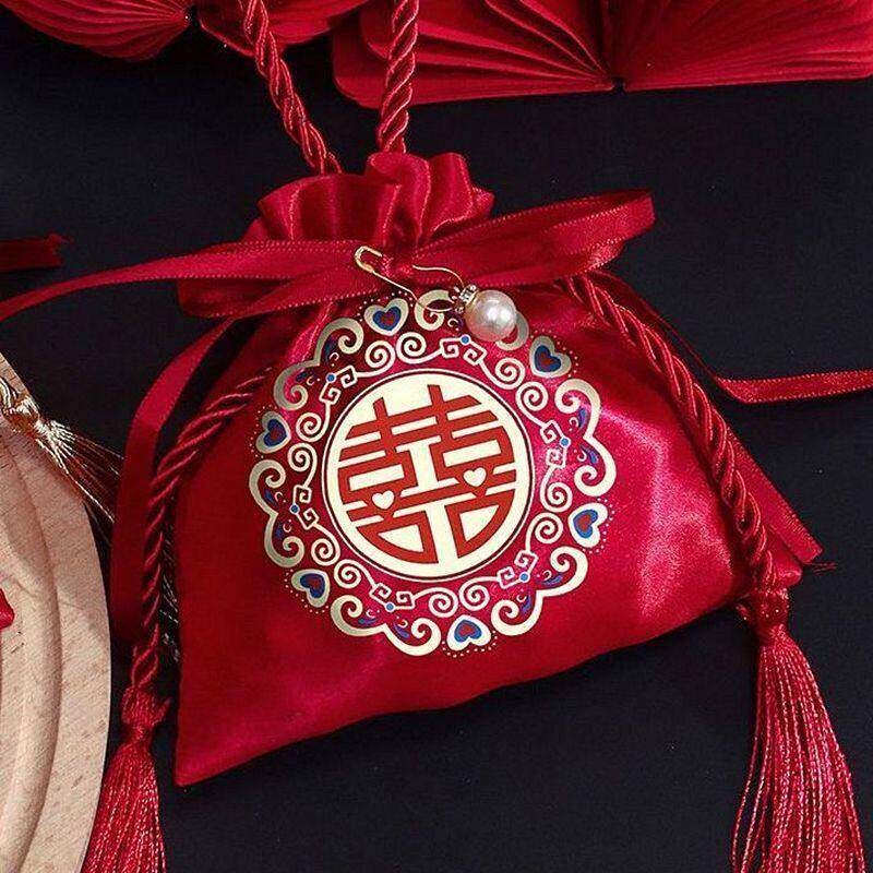 结婚喜糖袋子婚礼新款高级礼袋喜袋糖果专用喜字抽绳布袋婚庆瓜子