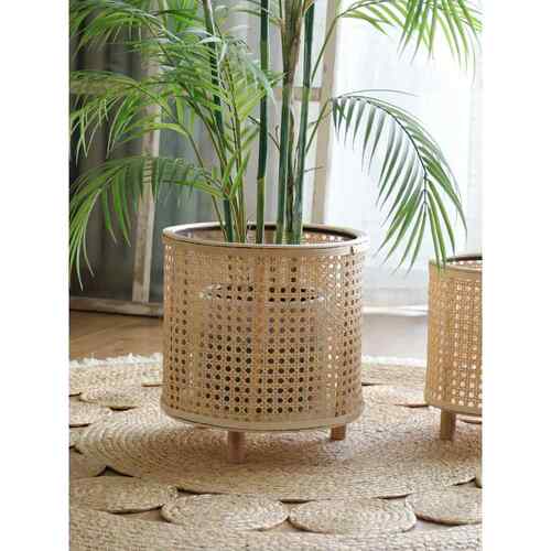 新款藤编花篮手工编织花盆竹编绿植花架落地摆件装饰阳台花园花架