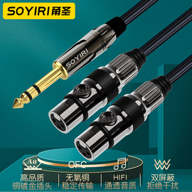 soyiri铜芯6.35mm转双卡农母音频线，6.5转xlr卡农母一分二线调音台，效果器监听音箱功放无氧铜音频连接线