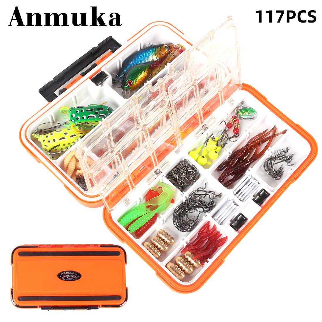 117件钓鱼小配件防 水套装硬饵路亚海钓矶钓转环曲柄钩