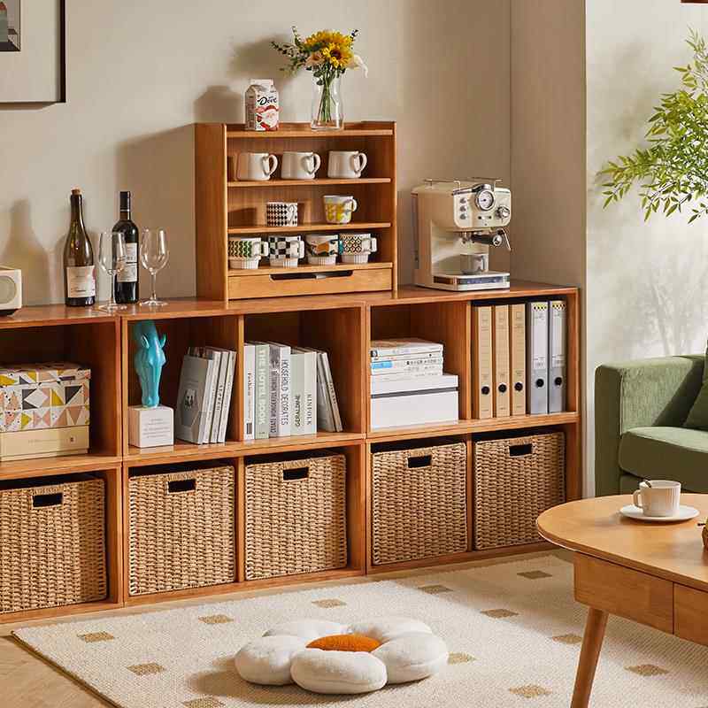 5V实木书柜矮柜组合电视柜落地书架边柜展示柜简约储物收纳柜格子