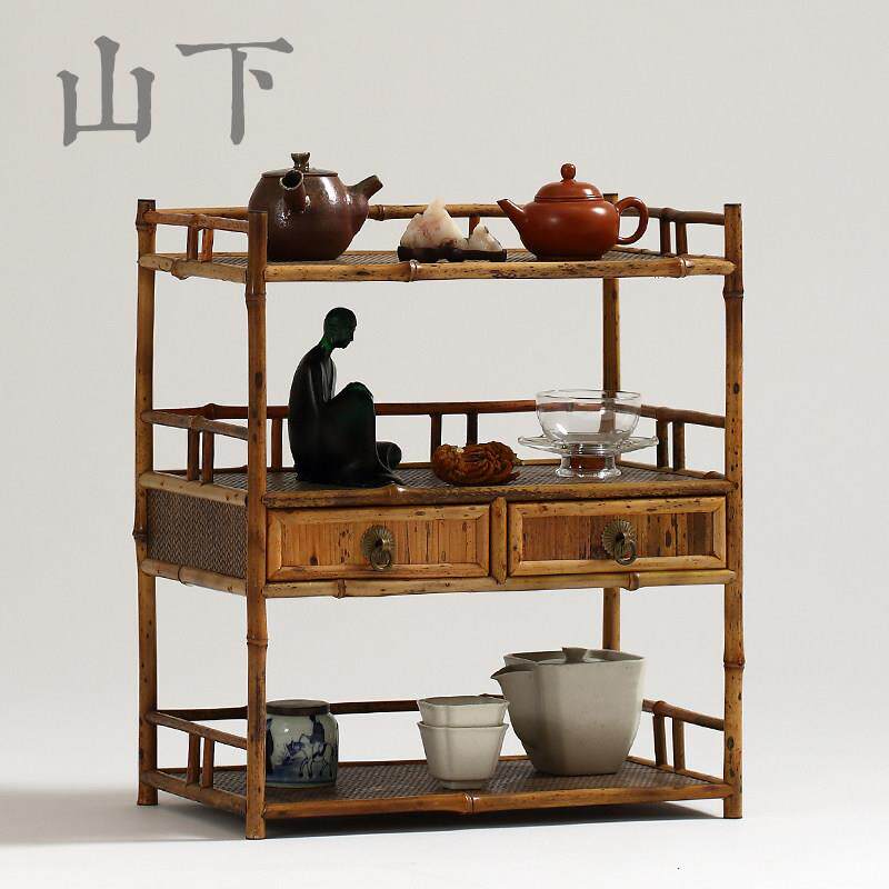 梅鹿竹茶棚竹制茶架子博古架功夫茶具晾杯架茶杯架抽屉收纳展示柜