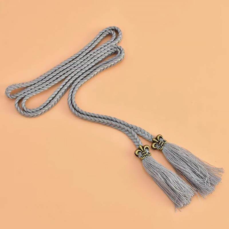 文艺范棉绳编织腰链配裙子女士长款打结腰带流苏装饰窄款腰链女