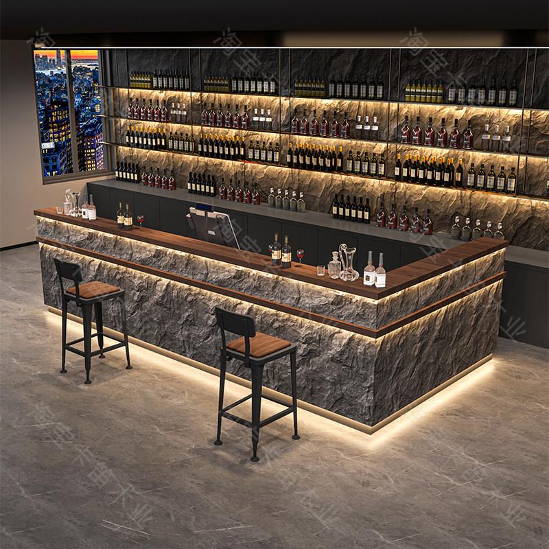 工业风文化石吧台酒吧吧台咖啡馆前台烧烤店收银柜台小酒馆接待柜