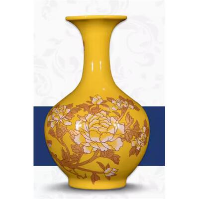 高档德中镇瓷器喜庆国红牡丹花陶瓶中式客景厅博古架开业婚庆礼品