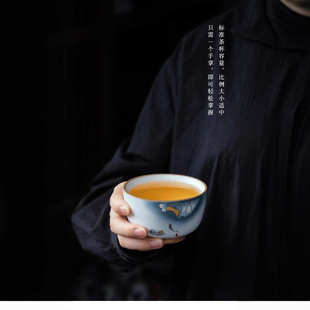 汝窑主人杯陶瓷功夫茶具茶杯子复古品茗杯茶盏四个礼品盒装