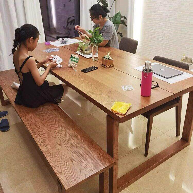 莫比恩餐桌客厅大长书桌书桌实木白蜡木家用工作台原木饭学习桌子