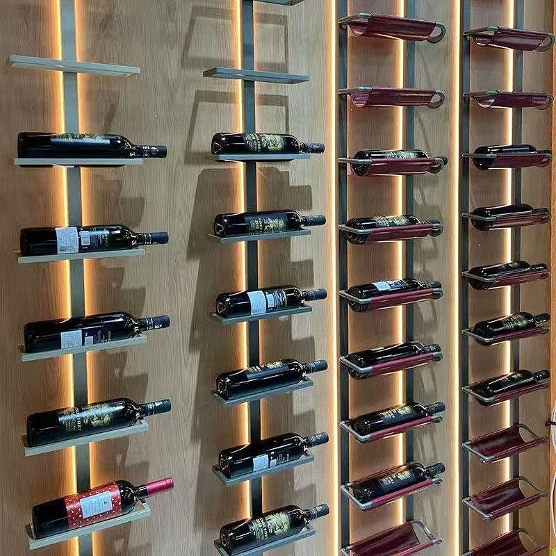 欧式红酒架挂壁式皮革酒架酒柜铝合金挂酒展示架带灯墙上酒架定制