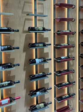 欧式红酒架挂壁式皮革酒架酒柜铝合金挂酒展示架带灯墙上酒架定制