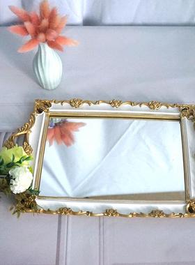 北欧轻奢风树脂托盘创意长方形甜品店收纳盘玻璃镜面拍摄道具摆件