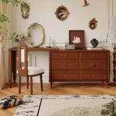 法国中世纪风格 灰实木梳妆台和橱柜集成小公寓床边存储化妆台