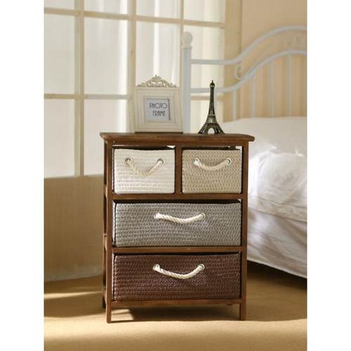 OOB实木斗田园物藤编收储客厅收纳柜小纳型卧室抽屉式柜子边角柜