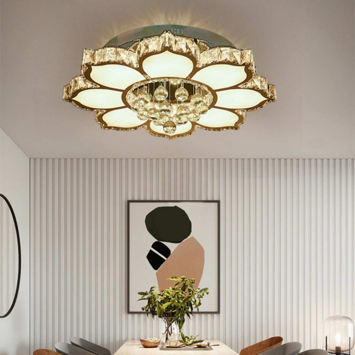 客厅吸顶灯 led创意温馨遥控花形卧室灯简约餐厅展厅书房水晶灯具