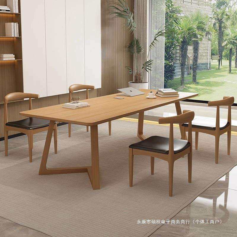 北欧实木大书桌客厅休闲区长条桌椅组合简约现代双人学习桌工作台