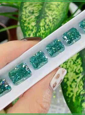 原色蓝绿色雷迪恩切割长方形倒角莫桑石 绿色1克拉长方莫桑钻裸石
