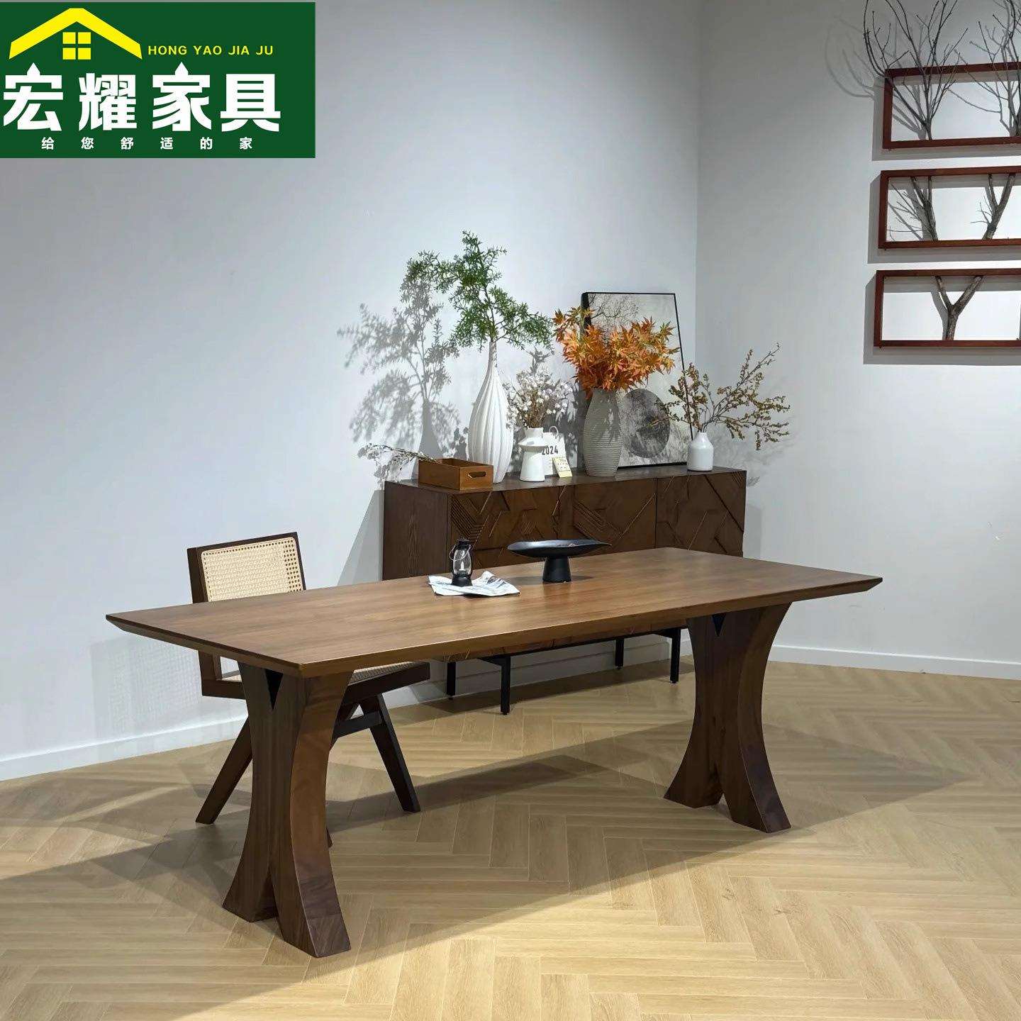 北欧实木中古餐桌长方形原木风长桌家用客厅大板泡茶桌工作台书桌